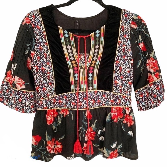 ANTHROPOLOGIE | Ban Jara Floral Velvet Boho Top - Picture 3 of 4